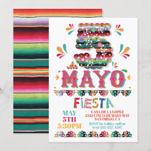 Convite Cinco de Mayo Mexicano Fiesta Paper Picado