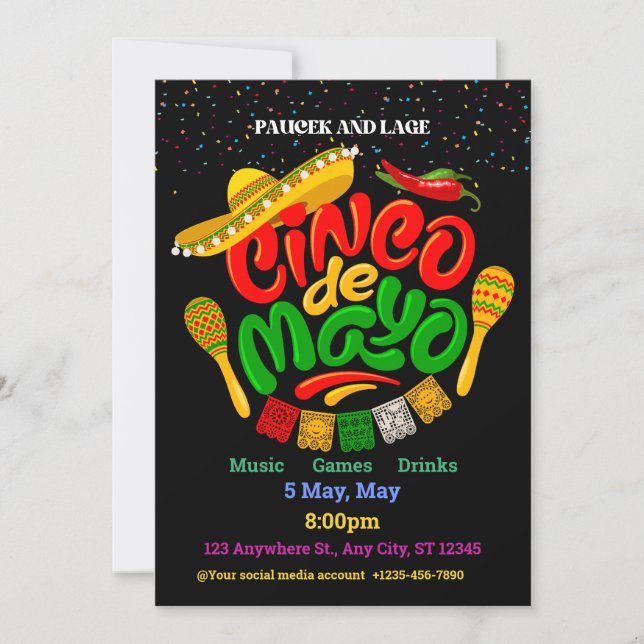 Convite Cinco de Mayo - Partido Funny Mexicano Fiesta (Frente)