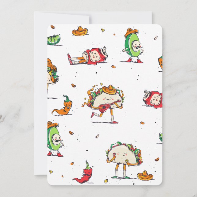 Convite cinco de mayo tacos kawaii mexicano (Frente)