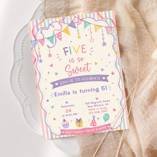 Convite Cinco é tão Doce menina aniversário de 5 anos