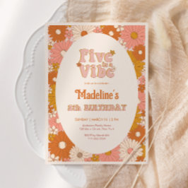 Convite Cinco é um 5 de aniversário da Vibe Retro Daisy Gi