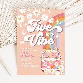 Convite Cinco é um Clima Groovy Hippie Margarida 5º Aniver
