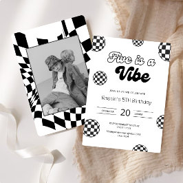 Convite Cinco é um Estilo Preto Meninos Retro Aniversário