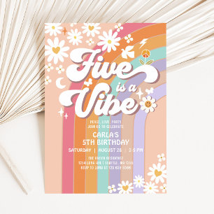 Convite Cinco é um Vibe Daisy Círculo Groovy Aniversário R