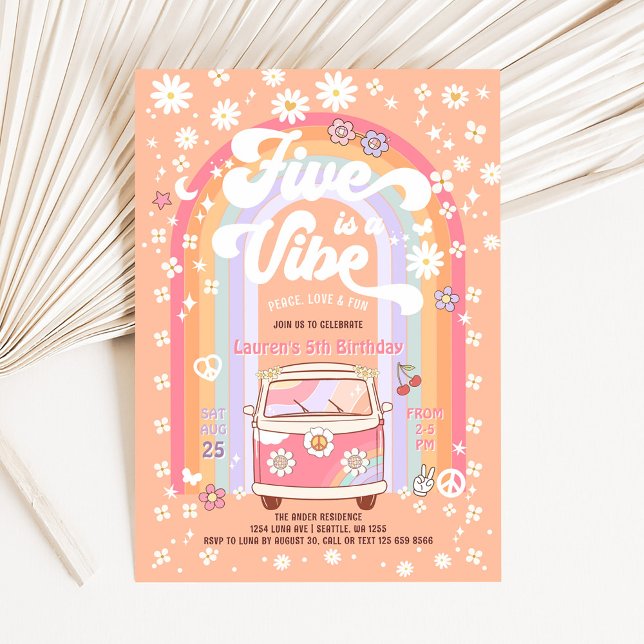Convite CINCO é um Vibe Daisy Groovy 5º Aniversário (Criador carregado)