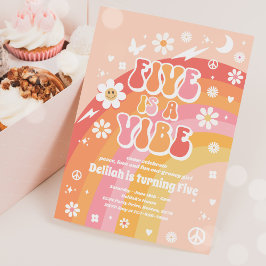Convite Cinco É Um Vibe Groovy Hippie Rainbow 5 Aniversári