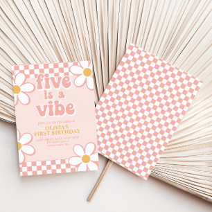 Convite Cinco é um Vibe Retro Check Rosa Margarida