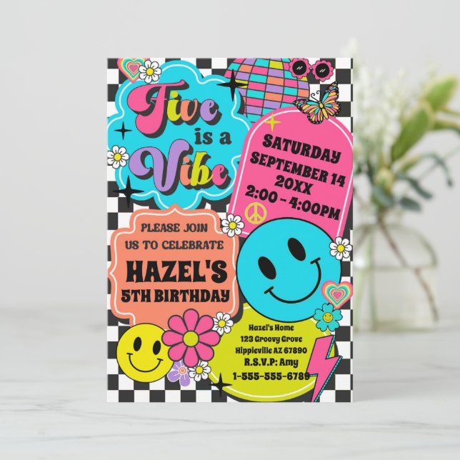 Convite Cinco é uma Festa de aniversário do Vibe Retro Smi (Em pé/Frente)
