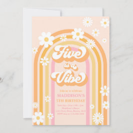 Convite Cinco É Uma Vibe Groovy Daisy Rainbow 5 Aniversári