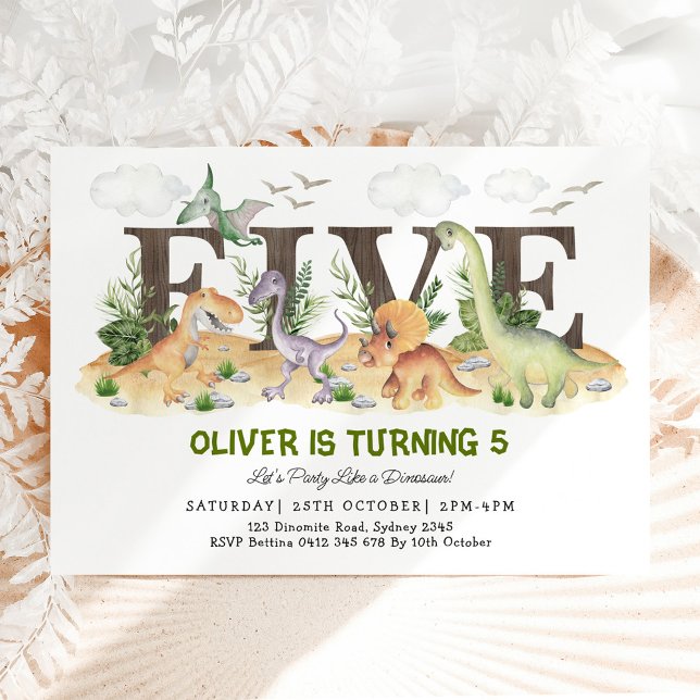 Convite CINCO | Festa de aniversário 5 dos dinossauros (Criador carregado)