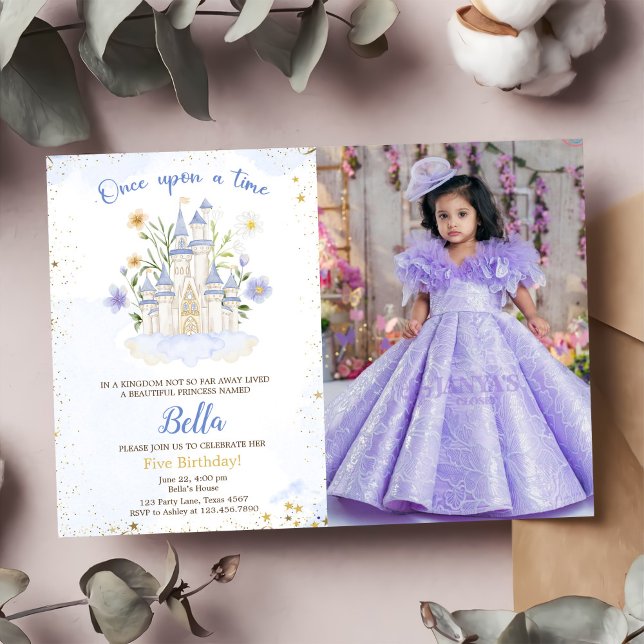 Convite Cinco festa de aniversário uma Princesa Castelo Fo (Criador carregado)