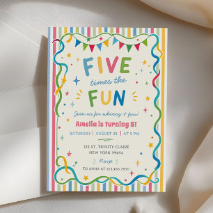Convite Cinco Vezes o Aniversário Divertido da Menina Colo