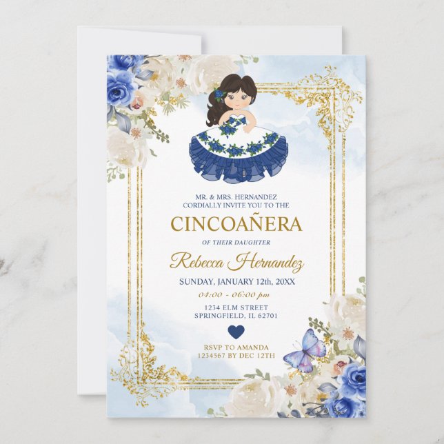 Convite CINCOAÑERA Royal Blue Girl (Frente)