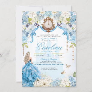 Convite Cinderela Azul e Princesa Dourada Luxury Quinceane
