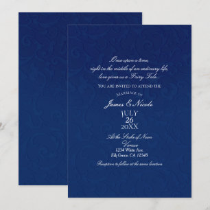 Convite Cinderela Azul Marinho História Elegante Casamento