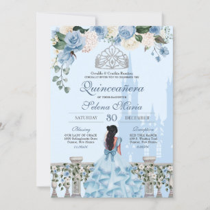 Convite Cinderela Azul Prata Real Princesa Quinceanera