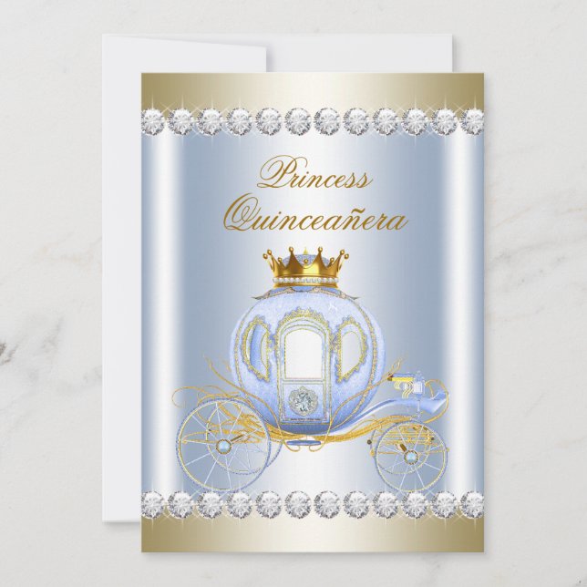 Convite Cinderela Azul Princesa Quinceanera (Frente)