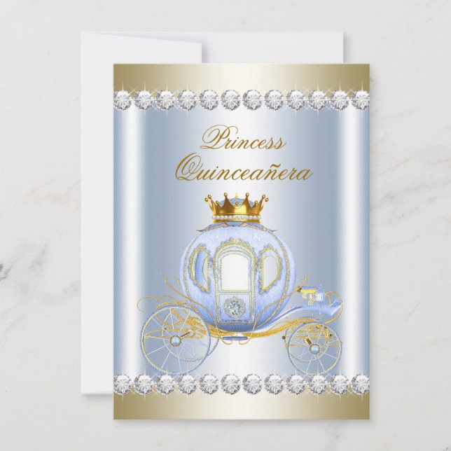 Convite Cinderela Azul Princesa Quinceanera (Frente)