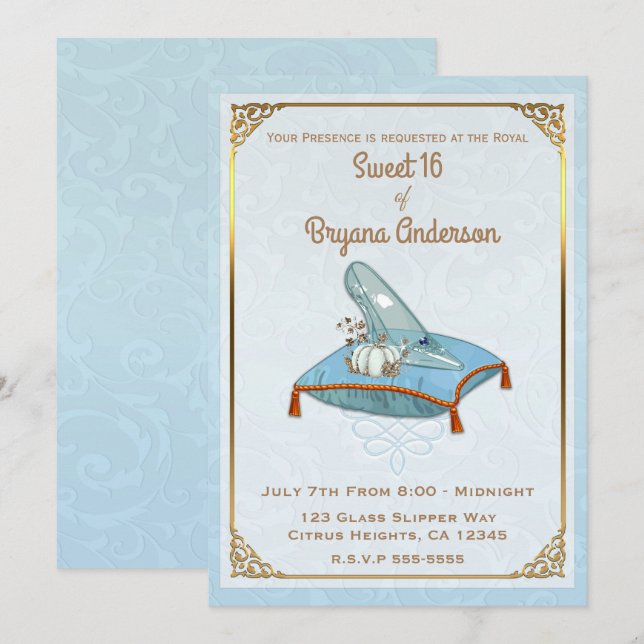 Convite Cinderela de Contos de Fadas Sapato de Vidro Festa (Frente/Verso)