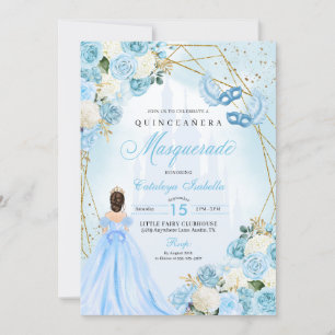 Convite Cinderela Mascarada Quinceanera Azul