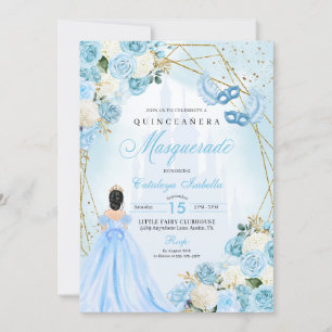 Convite Cinderela Mascarada Quinceanera Azul