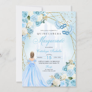 Convite Cinderela Mascarada Quinceanera Azul