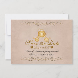 Convite Cinderela Princesa Dourada Carruagem Save the Date