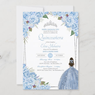 Convite Cinderela Princesa Quince Azul Claro Quinceanera C