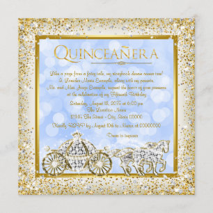 Convite Cinderela Princesa Quinceanera Azul Dourado