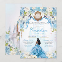 Cinderela Quinceañera Azul, Luxo Dourado Aniversár