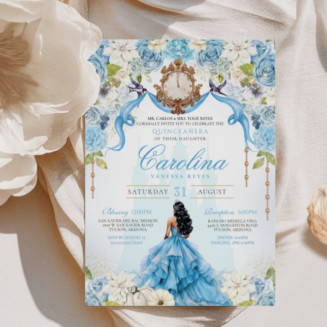 Convite Cinderela Quinceanera Luxury Azul Aniversário Dour (Criador carregado)