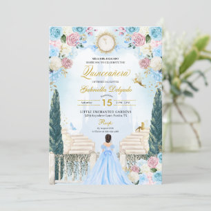 Convite Cinderela Rosa e Azul Princesa Fada Quinceanera