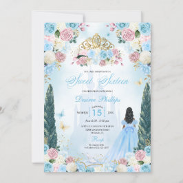 Convite Cinderela Rosa e Azul Princesa Fairytale Sweet 16