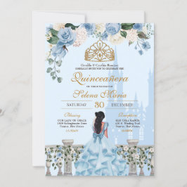 Convite Cinderela Rosas Azul e Princesa Dourada Quinceañer