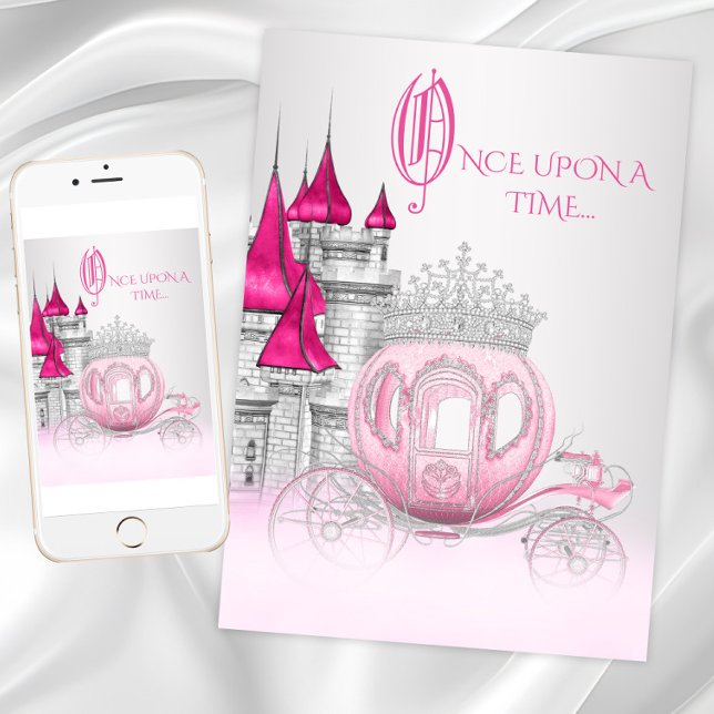 Convite Cinderela Uma Vez Na Época Princesa Aniversário (Cinderella princess birthday party invitation with beautiful carriage and castle. Any number - event)