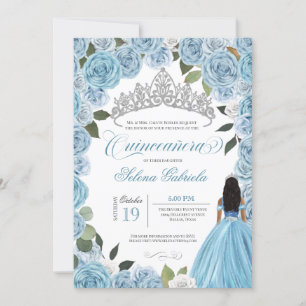Convite Cinderella Ball Blue Rosa Princesa V2 Quinceanera