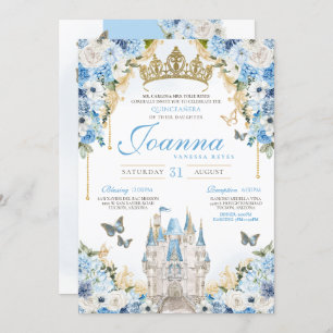 Convite Cinderella Blue Princesa Dourada Castle Quinceaner
