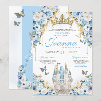Convite Cinderella Blue Princesa Dourada Castle Quinceaner