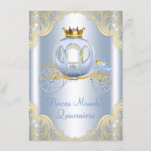 Convite Cinderella Blue Princesa Dourada Quinceanera