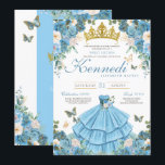 Convite Cinderella Blue Rosa Butterfly Princesa Sweet 16<br><div class="desc">Este elegante convite floral de 16 anos apresenta borboletas (você pode movê-las ou removê-las) e belas flores. Há uma bela tiara ouro e todo texto pode ser personalizado. Todo o texto pode ser personalizado para sua ocasião especial e outras variações de cor estão disponíveis no compro de Convidação Bonito.</div>