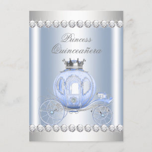 Convite Cinderella Blue Silver Princess Quinceanera