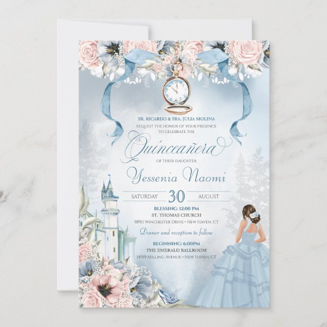 Convite Cinderella Fairy Tale Princesa Castle Quinceanera (Frente)