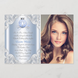 Convite Cinderella Princesa Azul Quinceañera