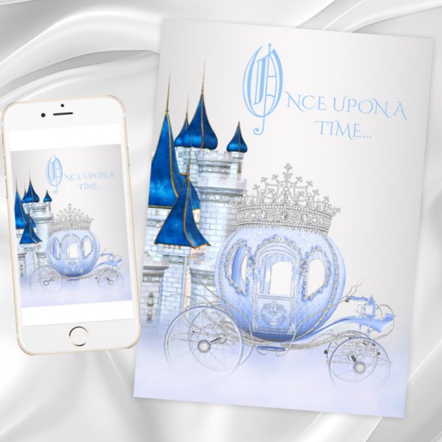 Convite Cinderella Princess Birthday (Cinderella invitation with pretty carriage, castle and clouds. Digital and print files available.)