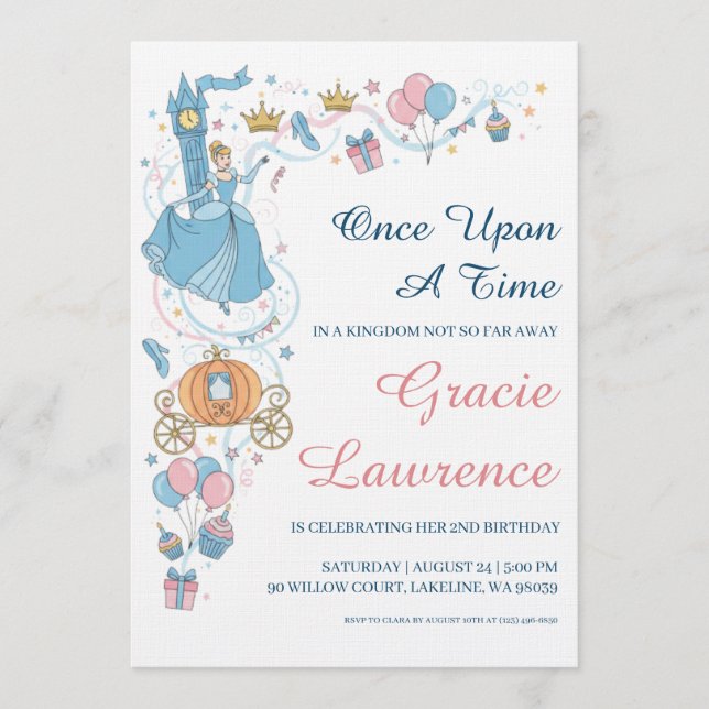 Convite Cinderella princess birthday invitations (Frente)