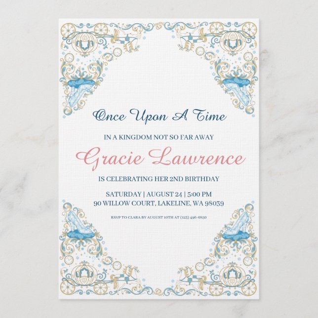 Convite Cinderella princess birthday invitations (Frente)