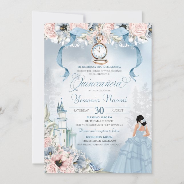 Convite Cinderella Princess Castle Fairy Tale Quinceanera (Frente)