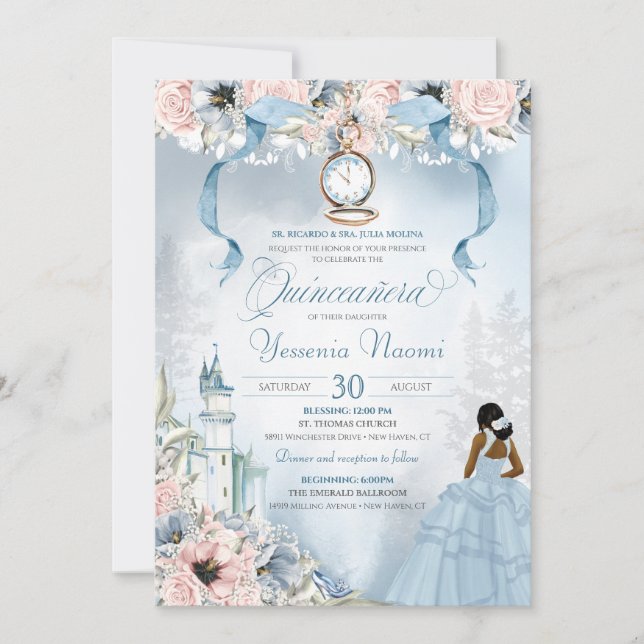 Convite Cinderella Princess Castle Fairy Tale Quinceanera (Frente)