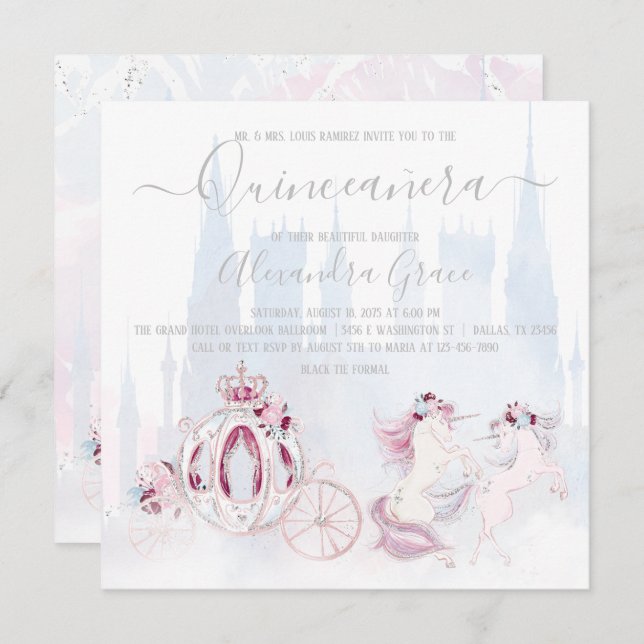 Convite Cinderella Princess Fairy Tale Quinceanera (Frente/Verso)