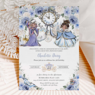 Convite Cinderella Princess Fairytale Blue Floral Birthday